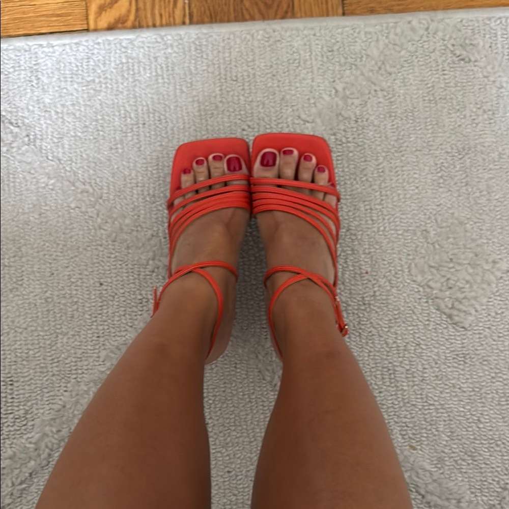Zara Red/Orange Strappy Women's Heeled Sandal